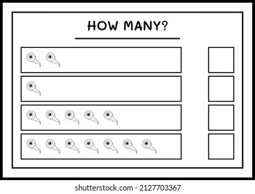 How many Eye, game for children. Vector illustration, printable worksheet