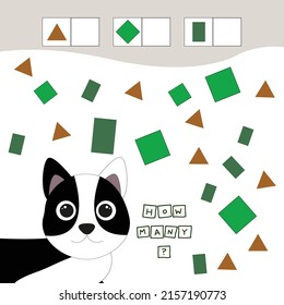 How many figures game with dog. Preschool worksheet, kids worksheet, printable worksheet