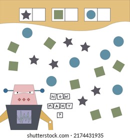 How many figures game with robot. Preschool worksheet, kids worksheet, printable worksheet - Powered by Shutterstock - Get 15% off with code: PIKWIZARD15