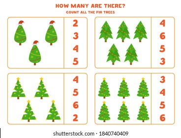 ¿Cuántos abetos hay? Juego educativo de matemáticas para niños. 