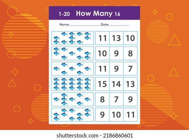 How many fishes task worksheet. Educational children's game worksheet