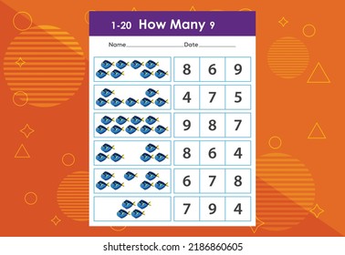 How many fishes task worksheet. Educational children's game worksheet