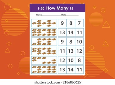 How many fishes task worksheet. Educational children's game worksheet