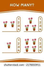 How many of Flower, game for children. Vector illustration, printable worksheet