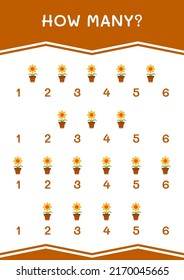 How many of Flower, game for children. Vector illustration, printable worksheet