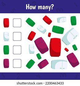 How many fridge are there. Count the number of refrigerators and write. Math worksheet for kids.