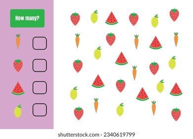 How many fruits are there? Educational math game design.