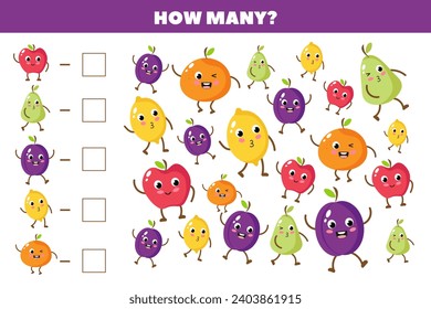 How many fruits are there in the picture.Count the number of fruits. Mathematical game for children. Puzzle, educational game for children