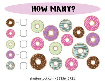 ¿Cuántos juegos de conteo para niños? Juego matemático educativo. Cuántos donuts hay - cuenta el número