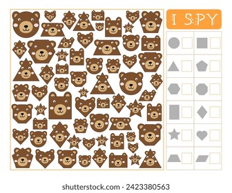 How many game. I spy game for kids. Cute brown bear with happy face. Numbers for preschool. Counting activity. Math worksheet for children. Educational game	
