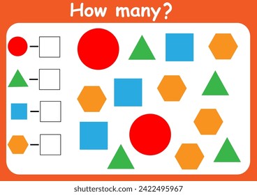 How many geometric shapes are there? Counting game for children. Math assignment for preschoolers.