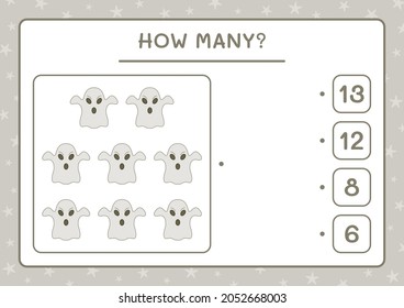 How many Ghost, game for children. Vector illustration, printable worksheet
