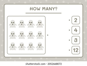 How many Ghost, game for children. Vector illustration, printable worksheet