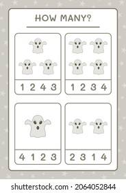 How many Ghost, game for children. Vector illustration, printable worksheet