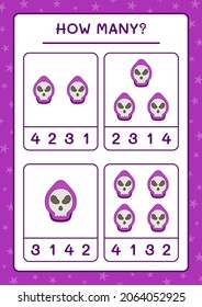Cuántos Fantasma, juegos para niños. Ilustración del vector, hoja de cálculo imprimible
