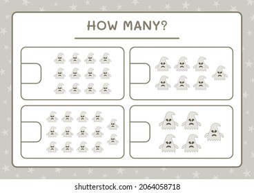 How many Ghost, game for children. Vector illustration, printable worksheet