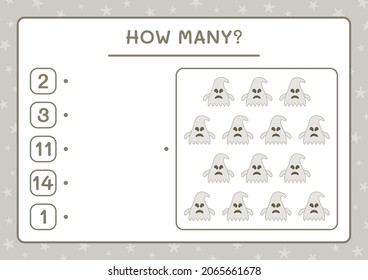 How many Ghost, game for children. Vector illustration, printable worksheet