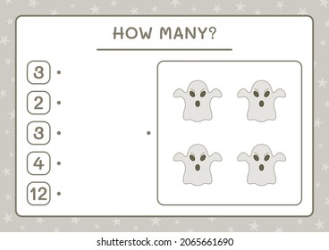 Wie viele Ghost, Spiel für Kinder. Vektorgrafik, druckbares Arbeitsblatt