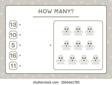 How many Ghost, game for children. Vector illustration, printable worksheet