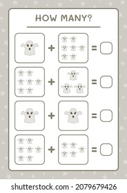 How many Ghost, game for children. Vector illustration, printable worksheet
