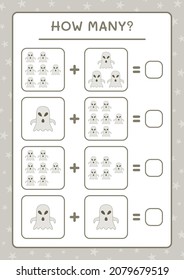How many Ghost, game for children. Vector illustration, printable worksheet