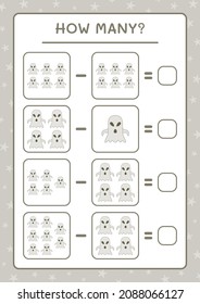 How many Ghost, game for children. Vector illustration, printable worksheet