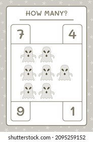 How many Ghost, game for children. Vector illustration, printable worksheet