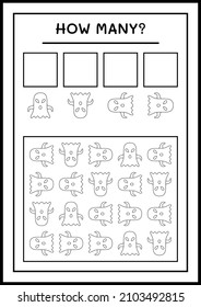How many Ghost, game for children. Vector illustration, printable worksheet