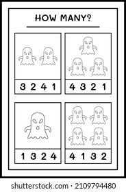 How many Ghost, game for children. Vector illustration, printable worksheet
