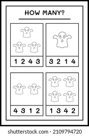 How many Ghost, game for children. Vector illustration, printable worksheet