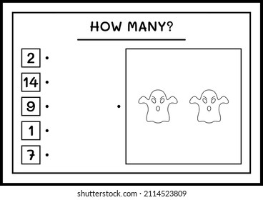Cuántos Fantasma, juegos para niños. Ilustración del vector, hoja de cálculo imprimible
