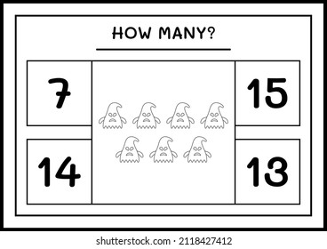 How many Ghost, game for children. Vector illustration, printable worksheet