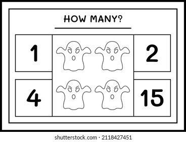 How many Ghost, game for children. Vector illustration, printable worksheet