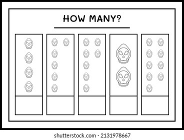 How many Ghost, game for children. Vector illustration, printable worksheet
