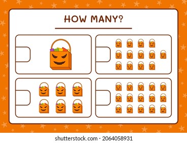 How many Gift Bag, game for children. Vector illustration, printable worksheet