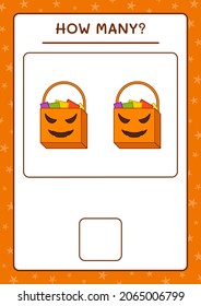 ¿Cuántas Bolsas de Regalo, juegos para niños? Ilustración del vector, hoja de cálculo imprimible