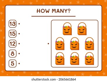 How many Gift Bag, game for children. Vector illustration, printable worksheet