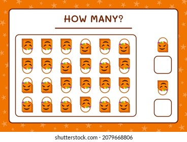 How many Gift Bag, game for children. Vector illustration, printable worksheet