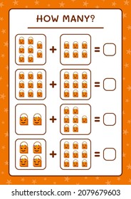 How many Gift Bag, game for children. Vector illustration, printable worksheet