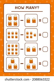 How many Gift Bag, game for children. Vector illustration, printable worksheet
