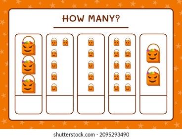 How many Gift Bag, game for children. Vector illustration, printable worksheet