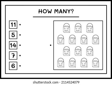 How many Gift Bag, game for children. Vector illustration, printable worksheet