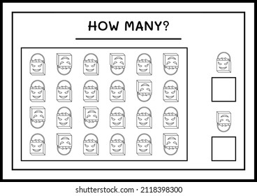 How many Gift Bag, game for children. Vector illustration, printable worksheet