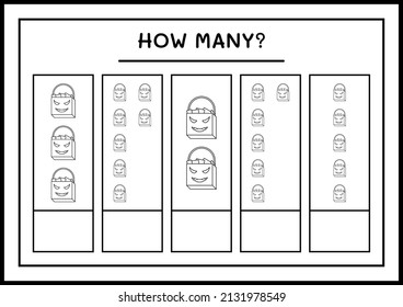 How many Gift Bag, game for children. Vector illustration, printable worksheet