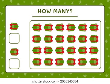 How many gift box, game for children. Vector illustration, printable worksheet
