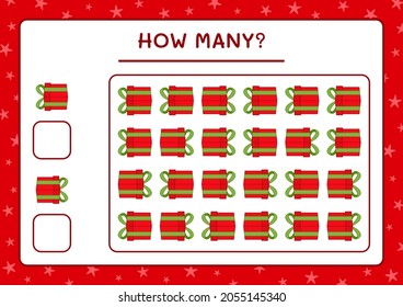 How many gift box, game for children. Vector illustration, printable worksheet
