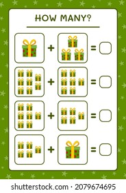 How many gift box, game for children. Vector illustration, printable worksheet