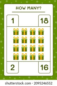 How many gift box, game for children. Vector illustration, printable worksheet