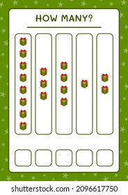 ¿Cuántas cajas de regalo, juegos para niños? Ilustración del vector, hoja de cálculo imprimible