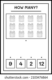How many gift box, game for children. Vector illustration, printable worksheet